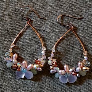 Copper Bejeweled Pierced Earrings